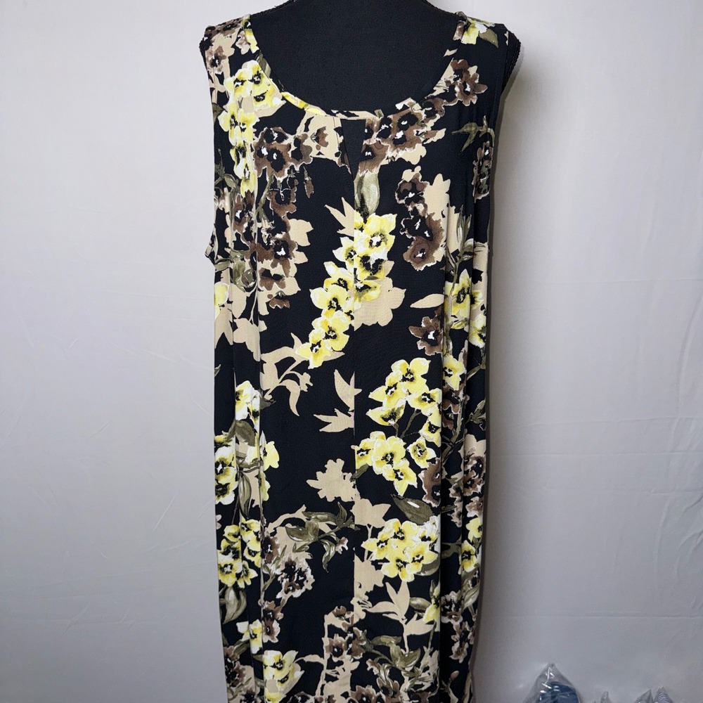 J.Jill Womens XL Petite Black Floral Sleeveless Maxi Dress Keyhole Scoop Neck
